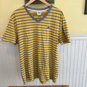 Lacoste Yellow & Gray Striped V-Neck T-Shirt Size 8 Cotton Casual Classic Fit